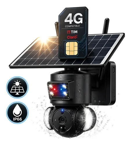 Câmera Segurança Rural 4g Solar Ip66 Hd Funciona Com Chip