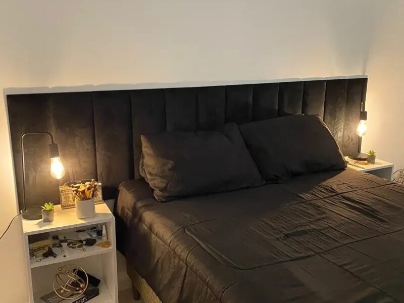Cabeceira Cama Casal Classica Kit 7 Peças 20×45 Cm Suede Cor Preto