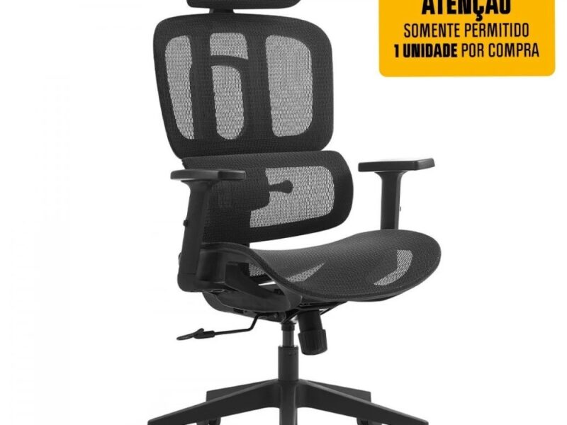 Cadeira de Escritório Dr. Office Business, Preta, Mesh, 2D com altura ajustável, Suporta até 120kg na S por R$ 512,00