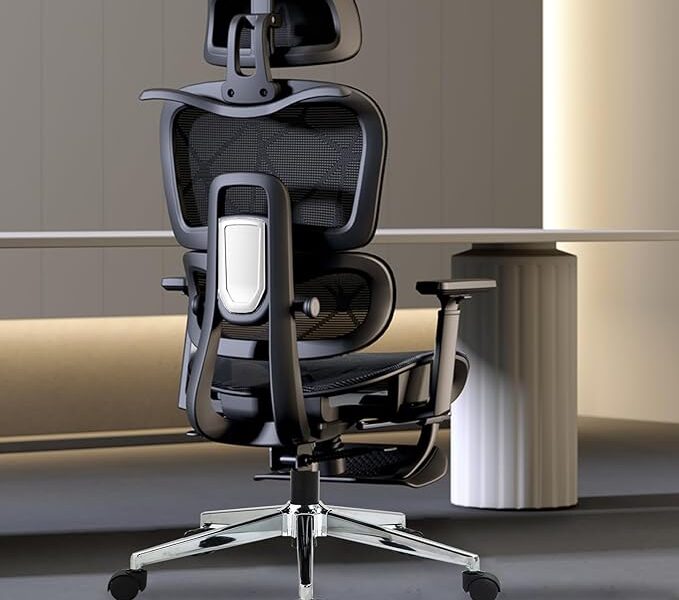 Cadeira de Escritório, Design Ergonômico com Suporte Lombar Independente, Malha Respirável, Encosto de Cabeça Ajustável e Encosto do Assento com Altura Regulável (Preto)