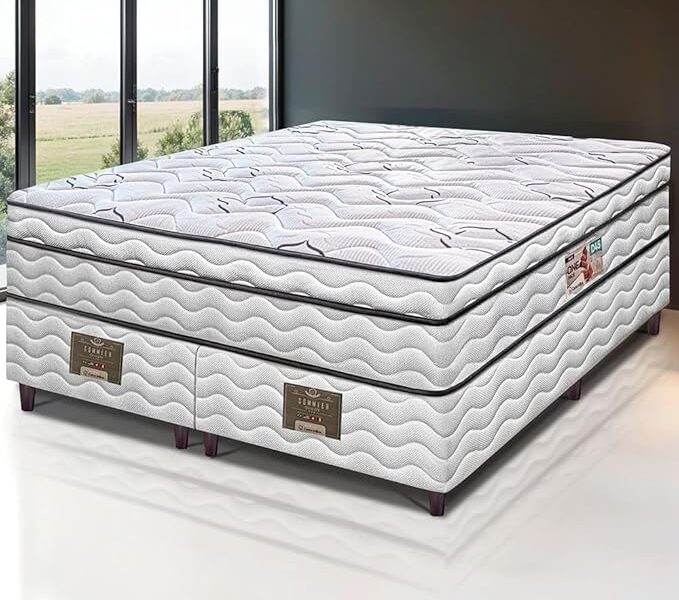 Cama inBox Moderne Cama Box Queen Size Bipartida Ortopédico, Espuma D45, Branco com Cinza, 158x198x63 cm