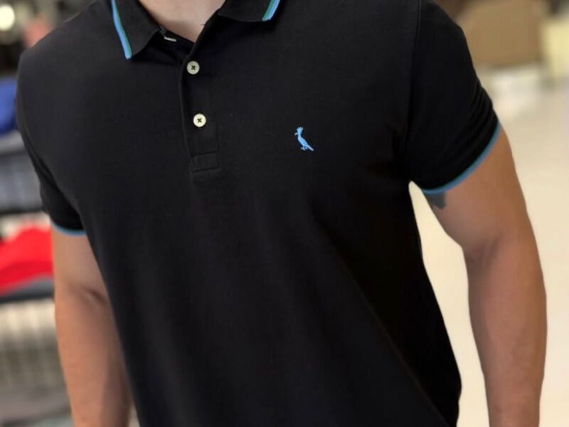 Camisa Polo Reserva Masculino Preto Curta 100% Algodão