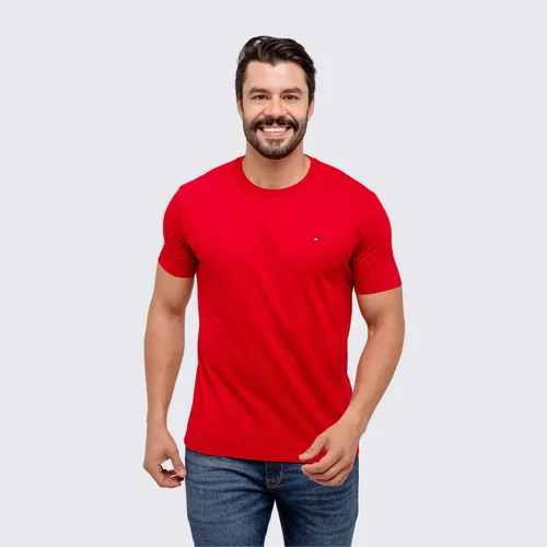 Camiseta Tommy Hilfiger Básica Masculina Algodão Vermelha