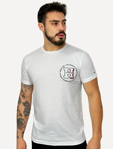 Camiseta Tommy Hilfiger Columbus H Roundle Logo Branca