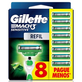 Carga Gillette Mach3 Sensitive 8 Unidades – Lâmina e Carga para Aparelho de Barbear –