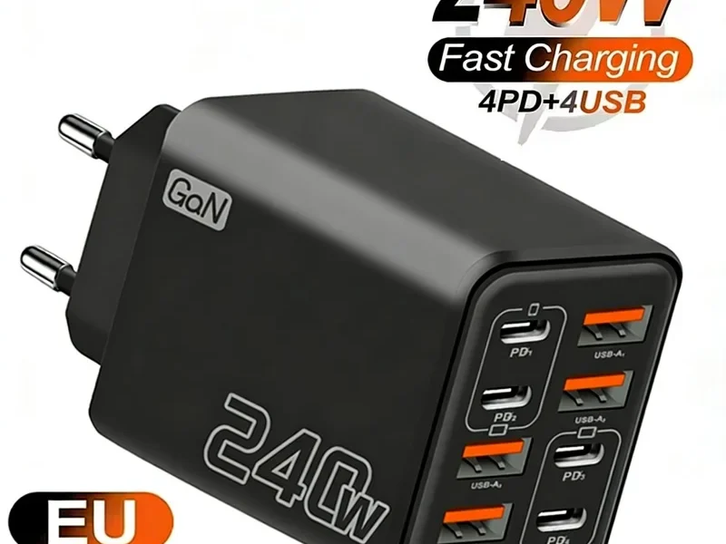 Carregador USB C GaN de 240W 8 em 1 com carregamento rápido para iPhone, Samsung, Xiaomi, Tipo C, adaptador de energia com plugue EU/US para tomada de parede. – AliExpress 202192403