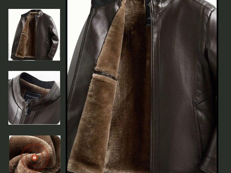 Casaco Grosso De Couro PU Masculino E Pelúcia Para Outono Inverno Estilo Coreano Casual Quente Jaqueta À Prova De Vento