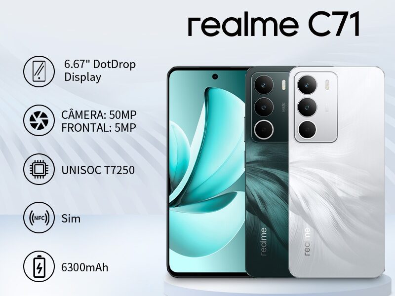 Celular Realme C71 5G Smartphone 8GB + 256GB Global versão NFC 50MP 5000 mAh Android 15 barato novo