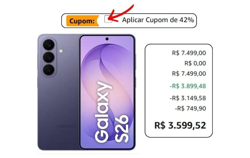 Celular Samsung Galaxy S26 5G, 256GB, 12GB RAM, Câmera Tripla de 50+12+10, Tela Grande de 6.3″ – Violeta