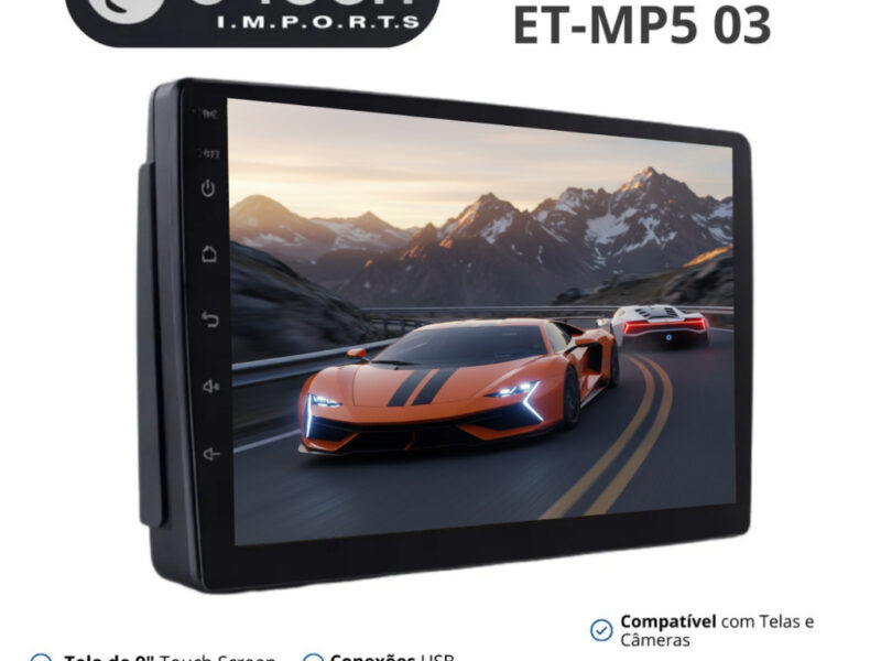 Central Multimidia 9 Pol Espelhamento Android Ios E-Tech Light 2 Din Fundo 1 Din Bluetooth Usb Fm