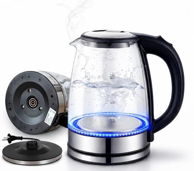 Chaleira Elétrica de Vidro 110v, 1200W, 1,8L, com Desligamento Automático, Luz LED Interna, Aquecimento Rápido – Pazie®