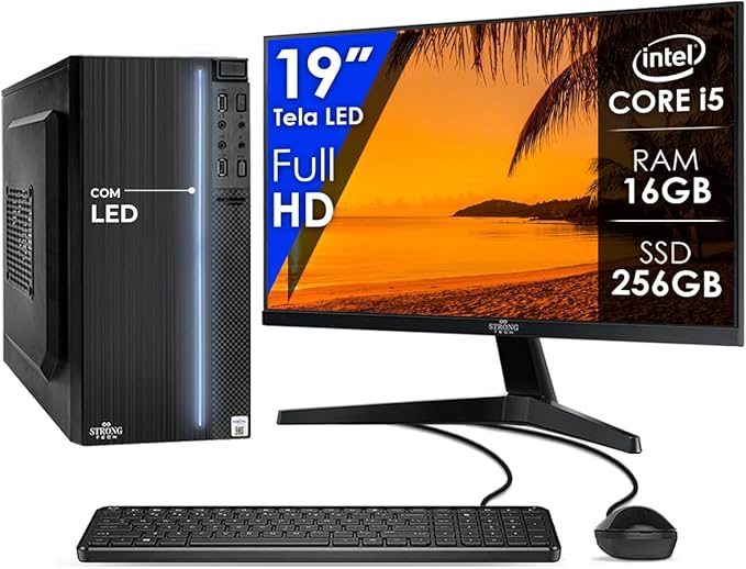 Computador Completo Intel Core i5 16GB SSD 256GB Monitor 19″ 4 Núcleos Super Turbo Pc Hdmi Teclado e Mouse Strong Tech