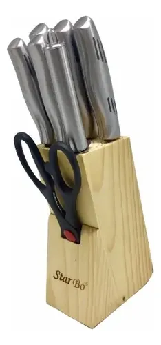 Conjunto Facas Para Cozinha 8 Pcs Cepo Madeira