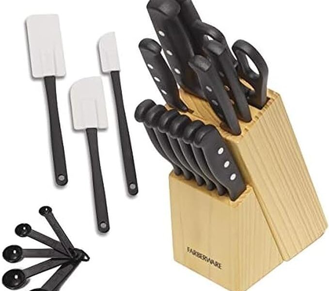 Conjunto de facas e utensílios de cozinha de aço inoxidável de alto carbono Farberware, preto