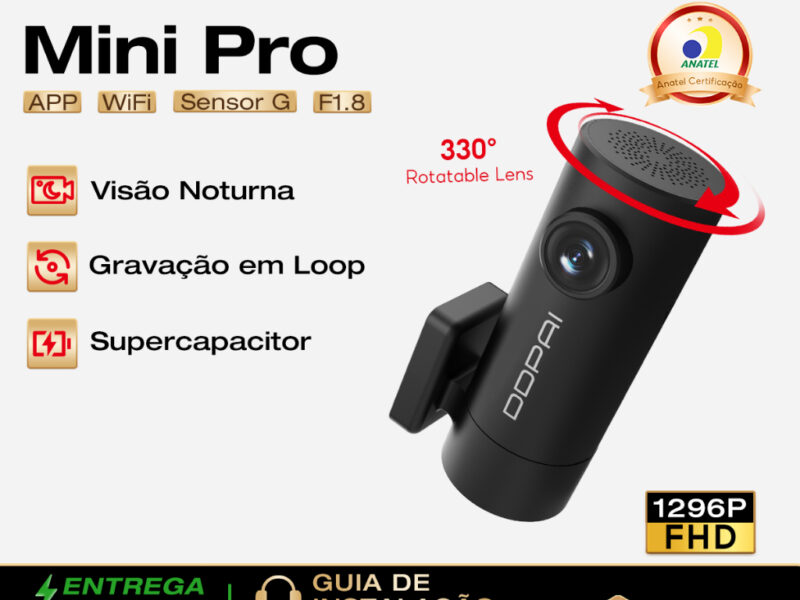 DDPAI Mini Pro Uber Câmera Veicular 1296P Ângulo de 140° Dash Cam Wi-Fi Visão Noturna Monitoramento 24h
