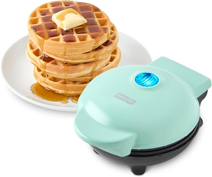Dash Mini máquina de waffle – ferro elétrico compacto para petiscos caseiros criativos – superfície antiaderente de PTFE – fácil de limpar – perfeito para crianças e famílias – água marinha
