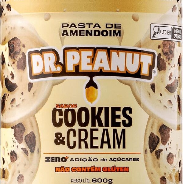Dr. Peanut Pasta de Amendoim c/Whey Protein – Sabor Cookies & Cream, Pote 600g