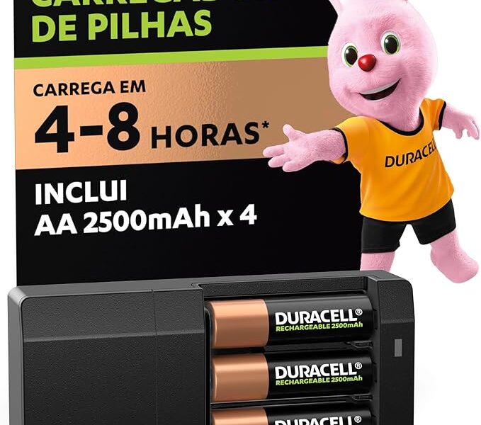 Duracell Carregador de Pilhas Recarregáveis AA e AAA Com 4 Pilhas AA Inclusas – Bivolt