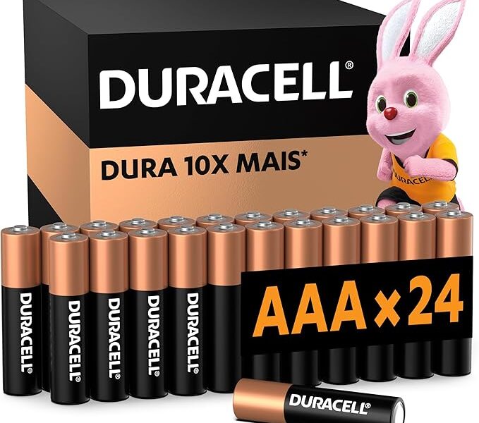 Duracell Pilhas Alcalinas AAA Palito Pack 24 Unidades – Dura Mais – Ideal para Controle de Videogame e Brinquedos