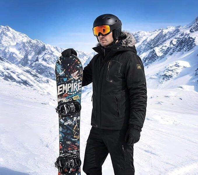 EKROTOK Jaquetas de Esqui de Inverno Masculinas, Casacos de Lã Resistentes à água, Jaqueta Térmica Isolada para Snowboard, Parka com Capuz.