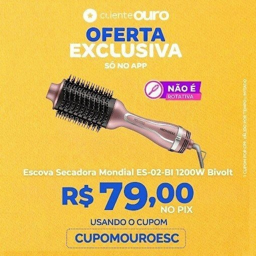 Escova Secadora Mondial ES-02-BI 1200W 3 Níveis de Temperatura Tourmaline Íon – Escova Secadora –