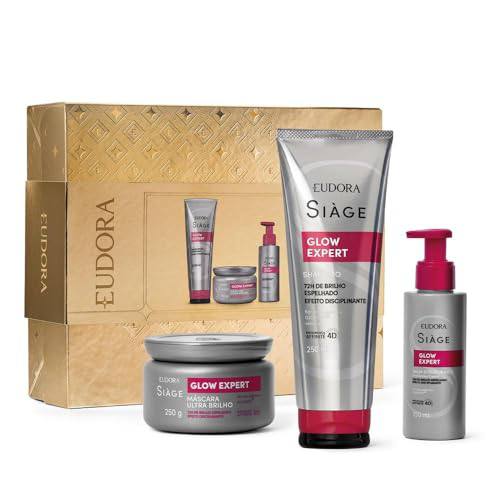 Eudora Siàge Glow Expert Kit Presente: Shampoo 250ml + Máscara Capilar Ultra Brilho 250g + Balm Disciplinante Finalizador Capilar 100ml