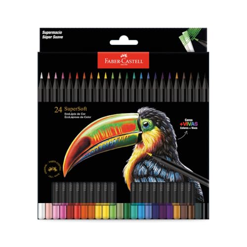 Faber-Castell Lápis De Cor Supersoft com 24 Cores – Ecolápis super mácio com cores mais vivas, excelente cobertura