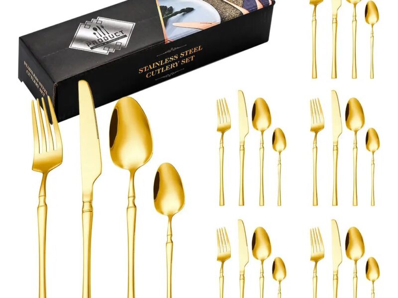 Faqueiro De Luxo Com Cintura Fina, Aço Inox Dourado 24 Peças