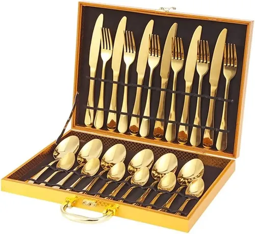 Faqueiro Dourado Kit 24 Pcs Luxo Com Maleta Premium Complet