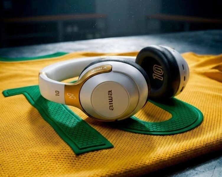 Fone De Ouvido Headphone Neymar Jr. Aiwa AWS-HP-NJ-01-WG Bluetooth Branco/dourado EDIÇÃO LIMITADA