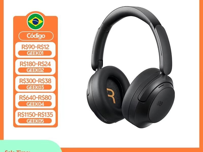 Fone de Ouvido QCY H3S com ANC Adaptativo de -56dB, Som Espacial Hi-Res LDAC, Fone Sem Fio Bluetooth 6.0, Driver Duplo, 102H de Bateria