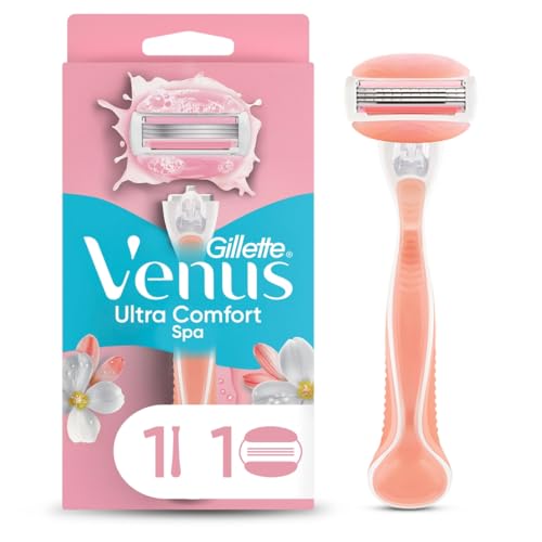 GILLETTE Venus Ultra Comfort Spa, Aparelho de Depilação Feminino, 1 Cabo + 1 Carga para Aparelho Venus com Barras Umectantes e Óleos Botânicos, Depilação Corporal