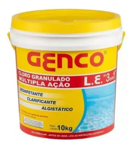 Genco 3 Em 1 Múltipla Ação Balde 10kg Cloro Para Piscina 4 Níveis de dosagem