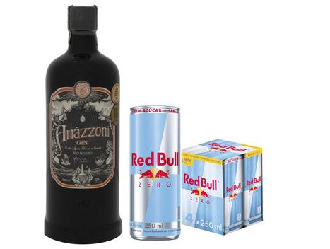 Gin Amázzoni Rio Negro 750ml + Bebida Energética – Red Bull Zero 250ml 4 Unidades – Gin –