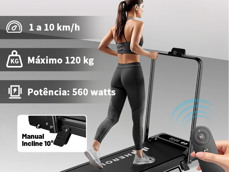 HEROI Esteira elétrica (1-10 km/h), Inclinação Ajustável, Suporta Até 120 kg, Motor 560W Senyap