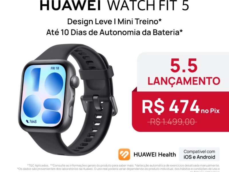 HUAWEI WATCH FIT 5 | Smartwatch Relogio | AMOLED de 182″ Design Leve | Mini Treino | 64 GB | GPS