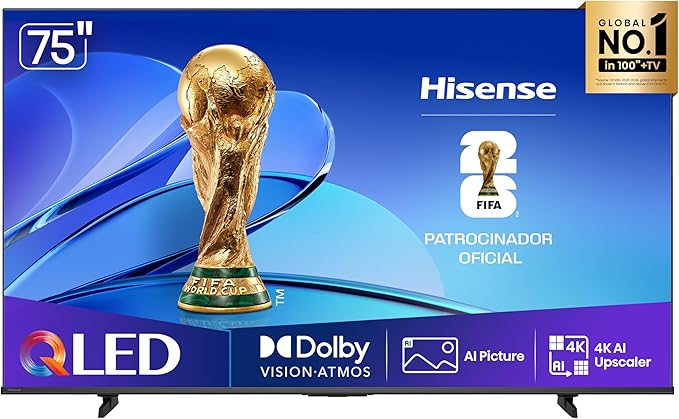 Hisense Smart TV UHD 4K QLED 75″ Polegadas 75Q6QV com HDR10+, Dolby Atmos, Sports Mode, Game Mode Plus e Compatível com Alexa