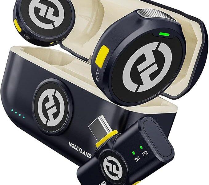 Hollyland Lark M2 Microfone Lapela Sem Fio, Compatível com Android, IPhone 15, Cancelamento de Ruído Inteligente, Transmissão Sem Fio de 300M, 30 H Duração de Bateria, Ideal para Vlog-Preto