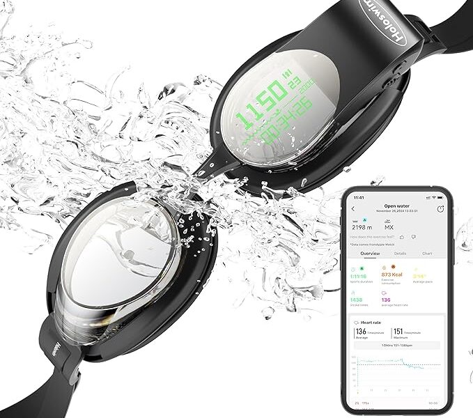 Holoswim Smart Swim Goggles 2S, Óculos de Natação Inteligentes, Visor AR em Tempo Real, Análise de Dados por IA, Treino Personalizado, Detecção de Estilo, IPX8 Antifog, para Piscina e Águas Abertas