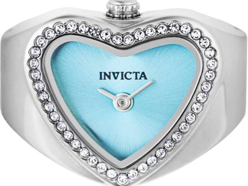 Invicta Relógio com anel mini Lady 18,5 mm, aço inoxidável, mostrador azul claro, quartzo VC00