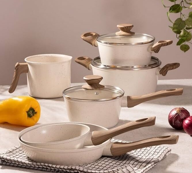 Jogo De Panelas Com 10 Peças Mimo Style Pratic Cook Mármol Cor Branco