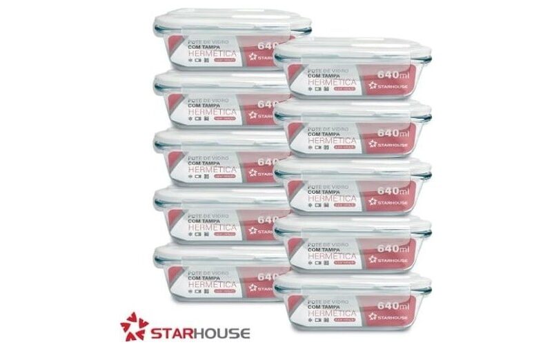 Kit 10 Potes Herméticos Vidro 640ml Starhouse Marmita Forno Micro-ondas