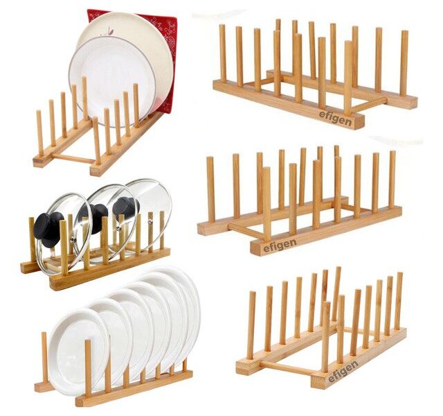 Kit 3 Escorredor Madeira Suporte Pratos Louca Copos Bancada Multiuso Bambu Organizador Cozinha Bar Restaurante 6 Divisórias – Efigen