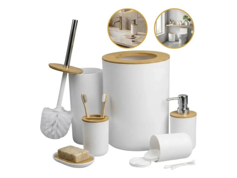 Kit Banheiro 6 Peças Bride Premium Bambu Resistente Lavabo