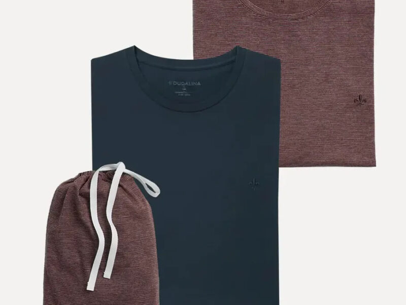 Kit Camiseta Dudalina Vinho Listrado / Azul Marinho Original