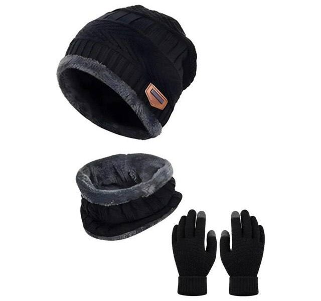 Kit Touca Gorro Cachecol + Luva Inverno Lã Pelinho Frio