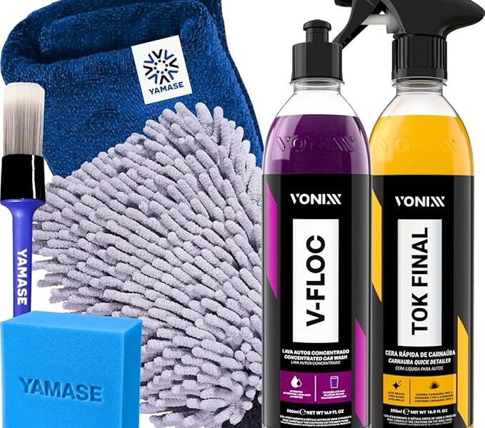 Kit V-Floc Shampoo Neutro Super Concentrado Automotivo + Cera Liquida Protetora Tok Final Vonixx Luva Pano Microfibra