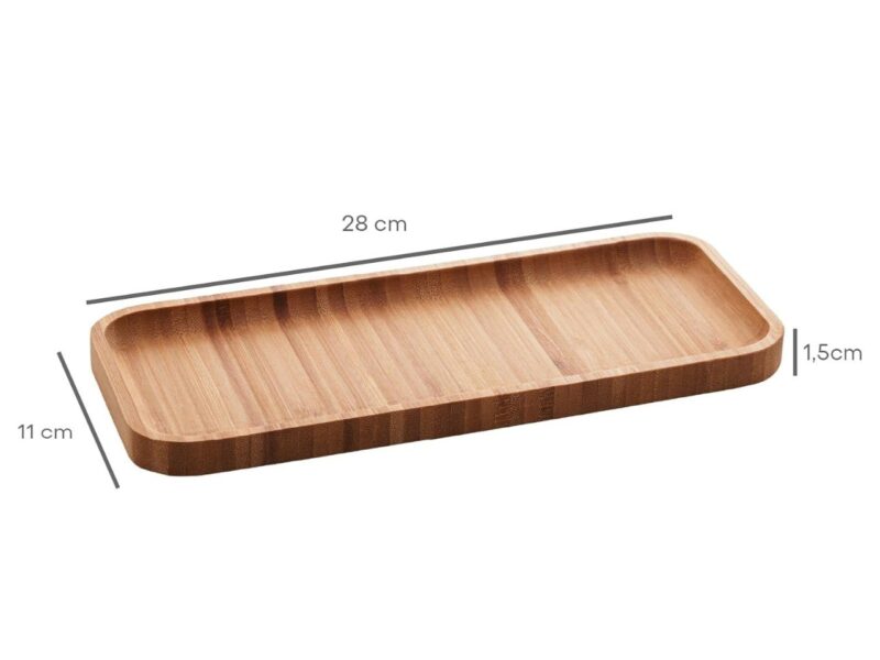 LYOR – Bandeja de Bambu Hire Marrom Natural 28cm – Mesa Posta – Organização – Utensílios de Cozinha – Enxoval – Decoração – Travessa Retangular – Petisqueira – Utilidades Domésticas