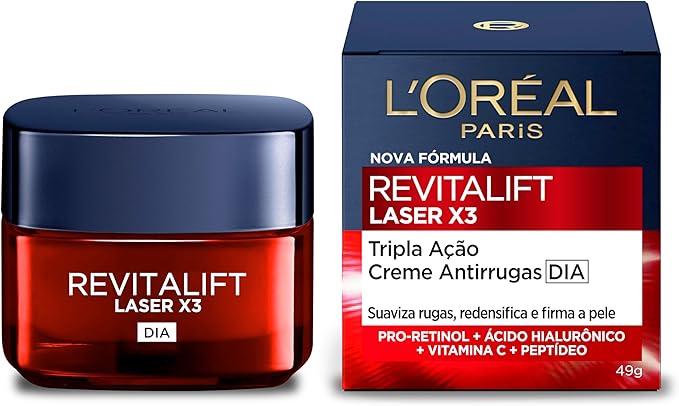 L’Oréal Paris Revitalift Laser X3, Creme Facial Anti-idade, com PRO-XYLANE™ e Ácido Hialurônico, Corrige Rugas Profundas, Combate Flacidez e Redefine o Contorno do Rosto, 50ml