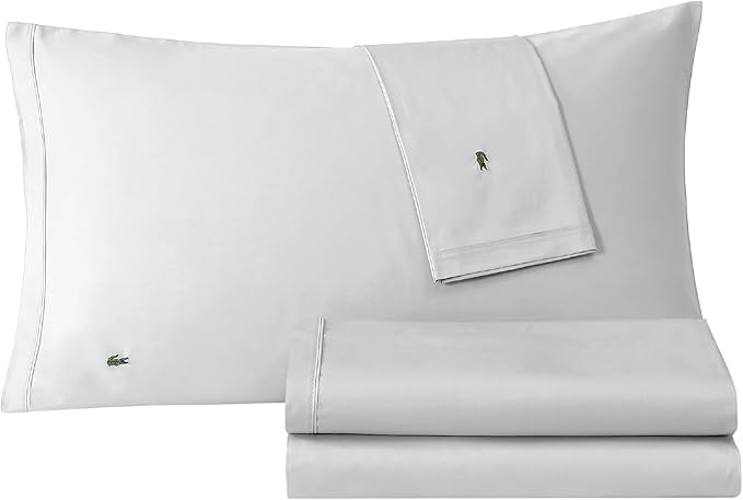 Lacoste Conjunto de lençóis 100% algodão percal com 4 peças – fresco, nítido, fosco e durável, certificado Oeko-Tex – Sólido, Micro Chip, Queen